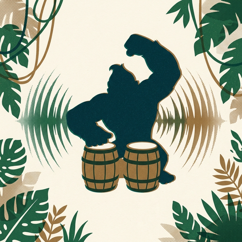 Controlled entirely with bongo drums — left, right, both to jump, clap to attack. Donkey Kong Jungle Beat (GameCube, 2004), E