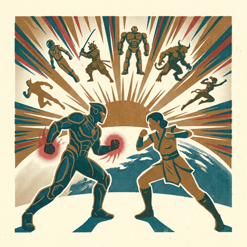 No walls anywhere — a cornered fighter could just keep running. Galaxy Fight (1995, Sega Saturn) — Sunsoft first fighter, uni