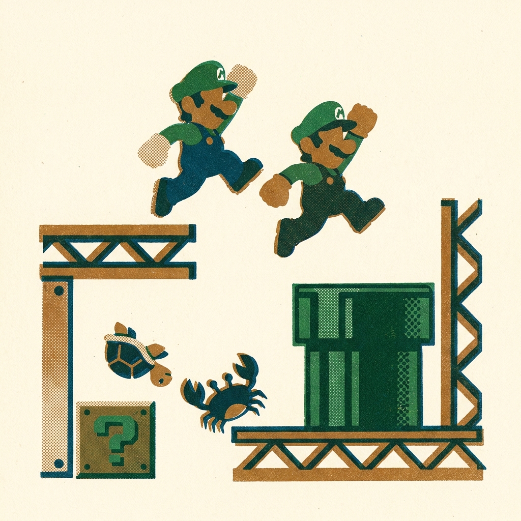 Nagatanien, a seasoning brand, co-funded this Mario game. Three unskippable food ads run before play. Kaettekita Mario Bros. 