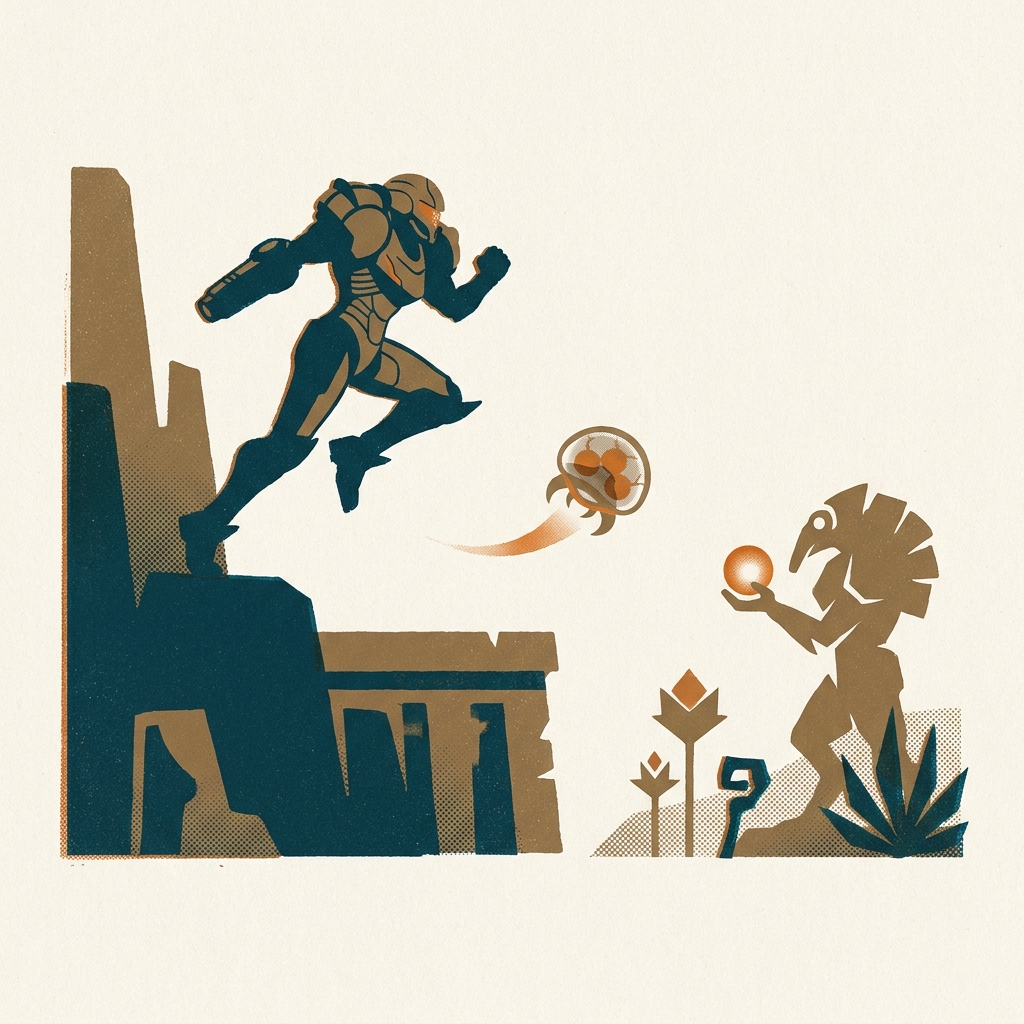 No map was given. Players sketched Zebes by hand. Samus — revealed female at the end — launched the Metroidvania genre (FDS, 