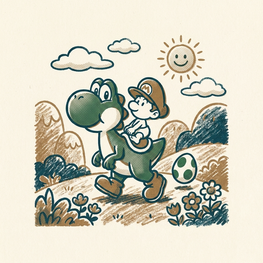 Nintendo's marketing rejected the art — too soft, copy Donkey Kong Country. The artists refused. Yoshi's Island (1995, SFC) —